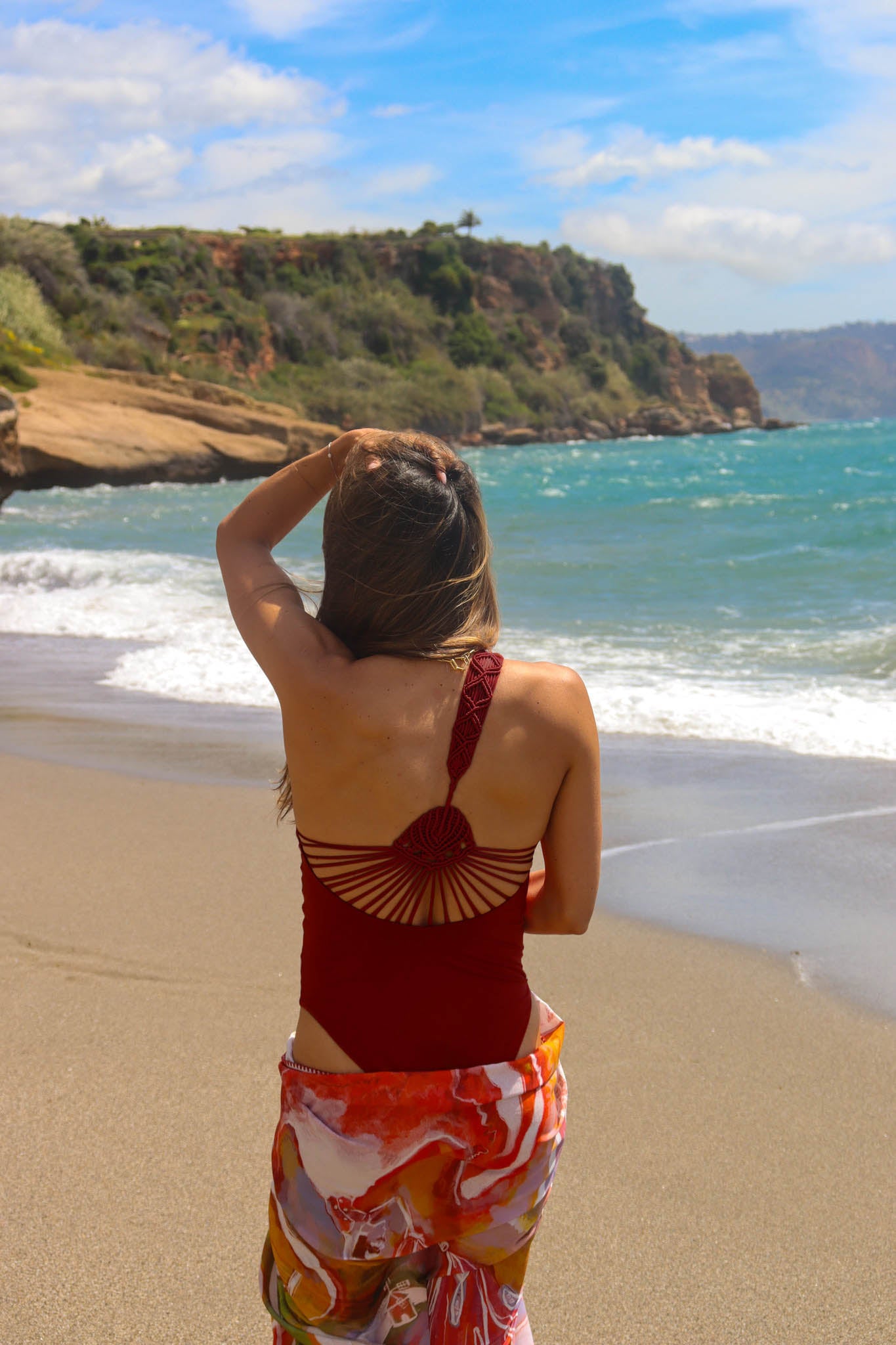 Letizia Macramé One-Piece – Maroon