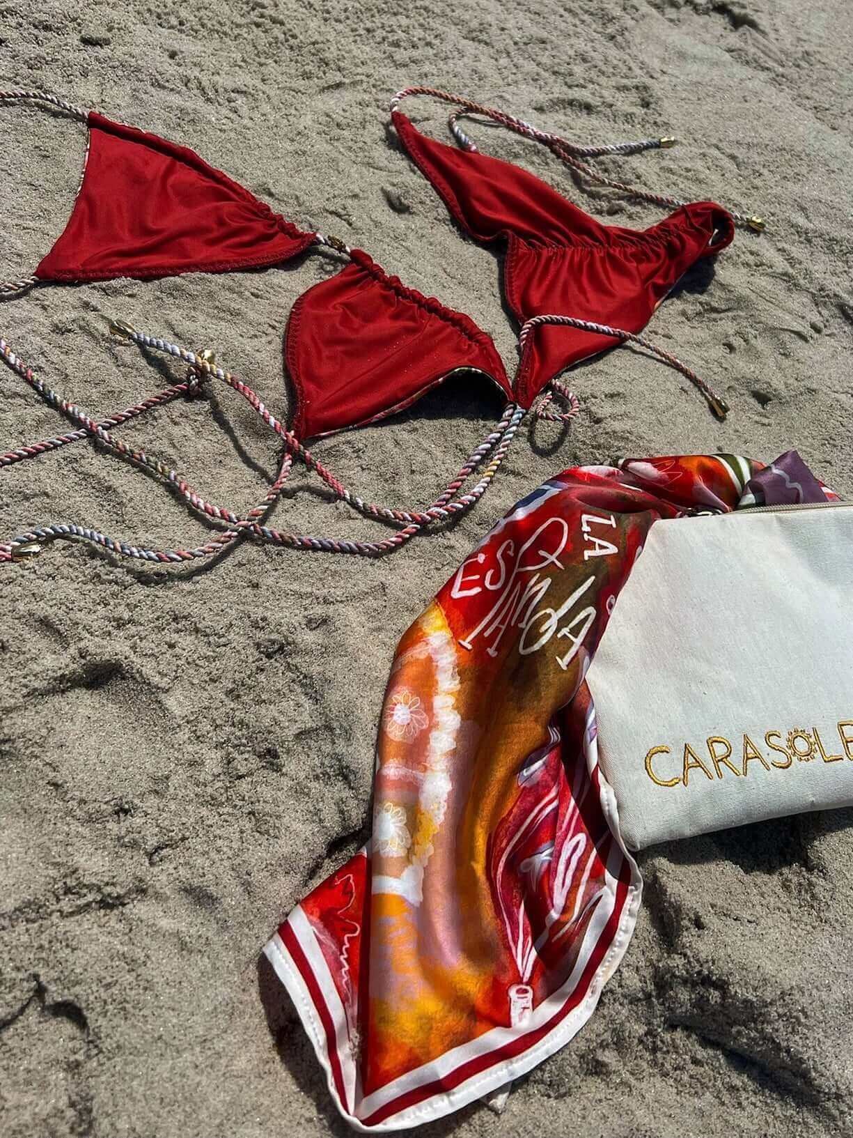 Elsa Reversible Triangle Bikini Top – Rust Red/La Española Print